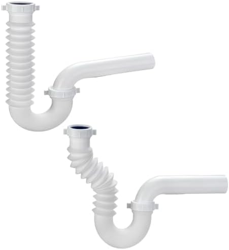 (2 Pack) Yariwiz White 1-1/2 inch P Trap with Adjustable J-Bend for Bathroom Kitchen Sink Drain Replacement Tubular Plumbing Pipe Assembly KSD-004W(2 Pack)