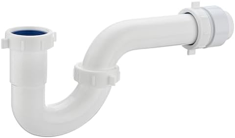 (1 Pack) Yariwiz White P Trap 1 1/2 Inch for Bathroom Kitchen Sink Drain Pipe Tubular Kit with White Threaded Adapter and Blue TPE Washer KSD-001W