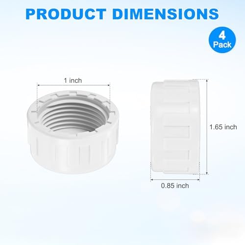 M METERXITY 4-Pack PVC Pipe End Cap Plug Adapter 1 in, Female Thread | White, Water End Cap Connector, Inner Teeth Pipe Plugs, for Outside Lawn, Yard/Watering Irrigation Systems