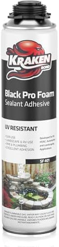 Kraken Bond Black Spray Waterfall Foam Sealant - (1x24oz) Expanding Polyurethane Pond Foam Sealer Black, UV Resistant Insulating Spray for Landscape & Exterior, Gun Use, Gun Not Included, 1 Pack