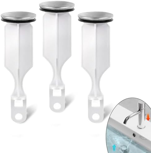 (3-Pack) Calvana Sink Pop-Up Stoppers, Compatible with PF0240, Not Universal, Fits Drains with Holes Less Than 1.35" Diameter, Overall Height 4.45", Outer Diameter 1.35", Brushed Nickel Finish
