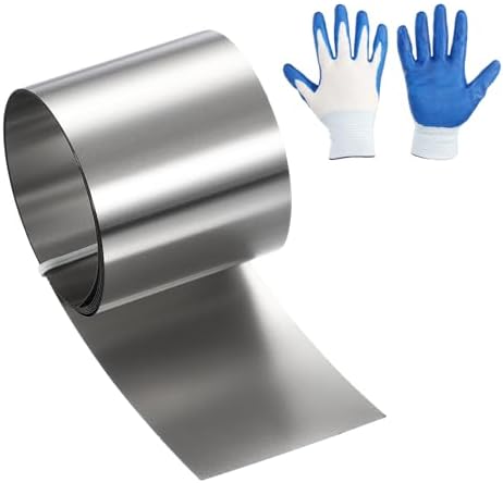 uxcell Stainless Steel Flashing Roll, 1.6in x 3.3ft Metal Roof Panels 0.3mm Waterproof Sheet Roll with Cut Proof Gloves for House Repair, Roof Flashing, Sealing Windows Doors