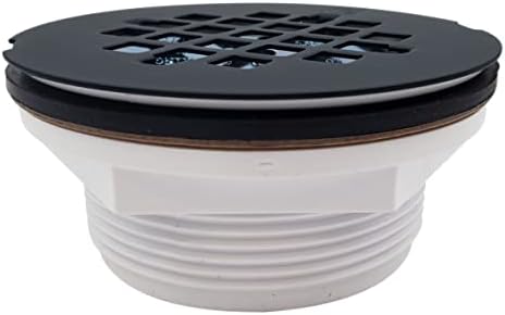 Westbrass D206P-62 2" No-Caulk PVC Compression Shower Drain with 4-1/4" Round Grid Cover, Matte Black