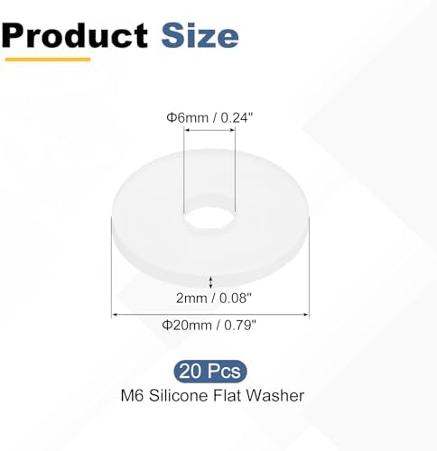 PATIKIL M6 Silicone Flat Washer, 20 Pcs 6mm ID 20mm OD 2mm Thick Plain Washer Grommets O-Ring Sealing Gasket Spacer for Faucet Pipe Water Hose Shower Door Handles, White