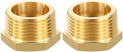 METALLIXITY 2PCS 1" MNPT x 3/8" FNPT Thread Brass Hex Bushing Extension | Brass Pipe Fittings, Tube Adapters Convert for Water Line, Tub Spout/Shower Head