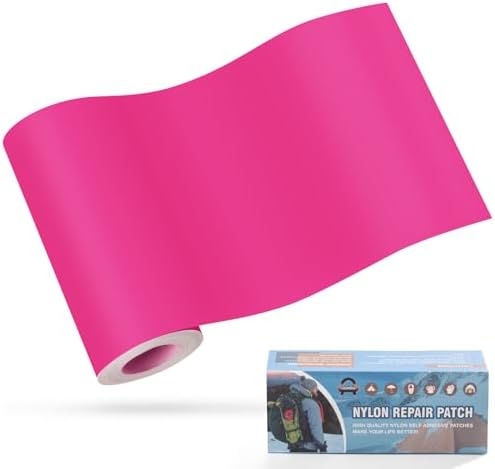 OAZ 3.9 x 63 inch Nylon Repair Patches Nylon Fabric Patch Self-Adhesive Fabric Repair Tape Waterproof Lightweight Outdoor Gear Patch Kit for Down Jacket Clothing Tent Bag (Dark Pink)