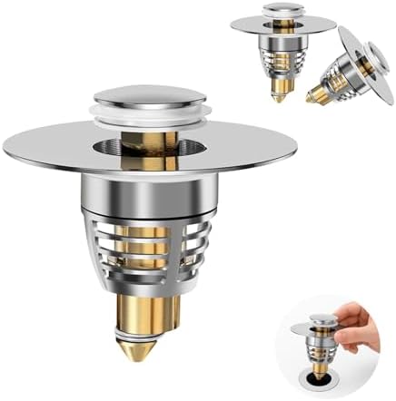 (3-Pack) Universal Bathroom Sink Stopper with Anti-Clog Basket Filter, Fit for 1.1"-1.6" Drain Holes, Sink Pop Up Stopper, Washbasin Drain Stopper, Tool-Free Installation