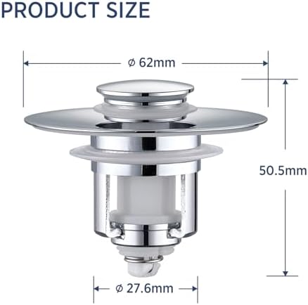 Universal 2 in 1Bathroom Sink Stopper, 2 Pack Pop Up Bathroom Sink Drain Strainer for 1.06"-1.65" Basin Drain Holes, Anti Clogging Drain Filter(Chrome Silver)