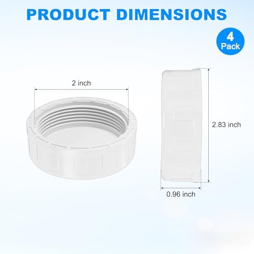 M METERXITY 4-Pack PVC Pipe End Cap Plug Adapter 2 inch, White | Female Thread Water End Cap Connector, with Sealing Tape, for Yard, Watering Irrigation Systems