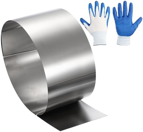 uxcell Stainless Steel Flashing Roll, 7.9in x 3.3ft Metal Roof Panels 0.5mm Waterproof Sheet Roll with Cut Proof Gloves for House Repair, Roof Flashing, Sealing Windows Doors