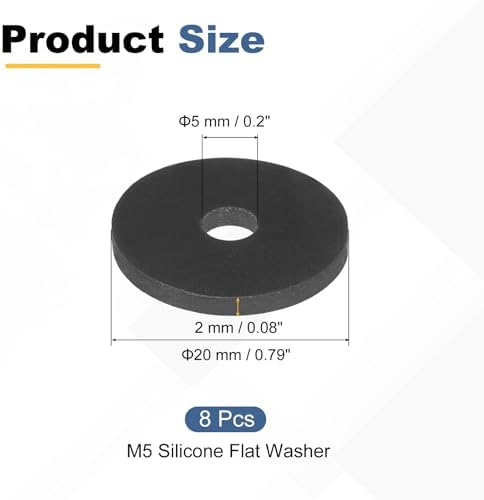 PATIKIL M5 Silicone Flat Washer, 8 Pcs 5mm ID 20mm OD Plain Washer Grommets O-Ring Sealing Gasket Spacer for Faucet Pipe Water Hose Shower Door Handles, Black