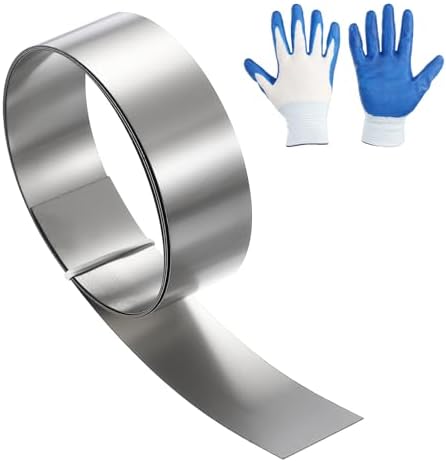 uxcell Stainless Steel Flashing Roll, 1in x 3.3ft Metal Roof Panels 0.2mm Waterproof Sheet Roll with Cut Proof Gloves for House Repair, Roof Flashing, Sealing Windows Doors