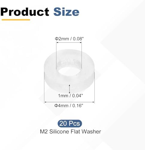 PATIKIL M2 Silicone Flat Washer, 20 Pcs 2mm ID 4mm OD 1mm Thick Plain Washer Grommets O-Ring Sealing Gasket Spacer for Faucet Pipe Water Hose Shower Door Handles, White