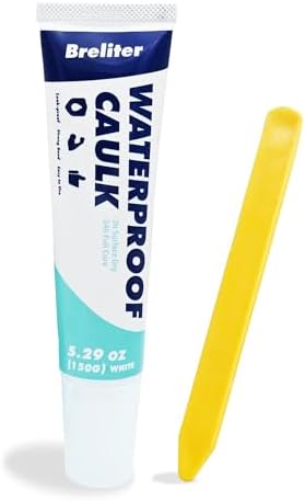 Breliter Waterproof Caulk - White, Hybrid Polymer Sealant for Bathtub, Shower, Sink, Window Repairs | Weatherproof, Strong Adhesive, Flexible, Paintable, Solvent-Free, Includes Spatula (5.29 oz)