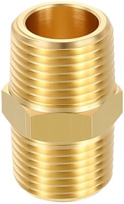 METALLIXITY 1PCS 3/8" MNPT x 3/8" MNPT Thread Brass Hex Nipple Adapter | Male Straight Extension Adapters, Brass Pipe Fittings for Water Line, Tub Spout/Shower Head