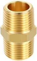 METALLIXITY 1PCS 3/8" MNPT x 3/8" MNPT Thread Brass Hex Nipple Adapter | Male Straight Extension Adapters, Brass Pipe Fittings for Water Line, Tub Spout/Shower Head