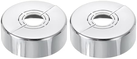 uxcell 2Pcs Wall Split Pipe Flanges, 0.98" Thick Plastic Cuttable Escutcheon Plate Plumbing Cover Fit 0.8"/1"/1.3" OD for Water Pipe Faucet Decoration, Silver