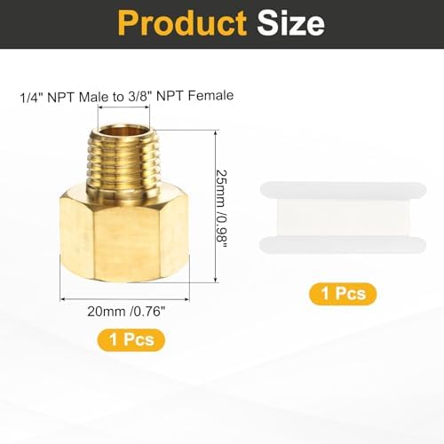 PATIKIL Brass Pipe Fitting, 1Pcs 1/4" NPT Male to 3/8" NPT Female Pipe Reducer Adapter Extension Connectors Brass Fittings for Water Gas Refrigeration