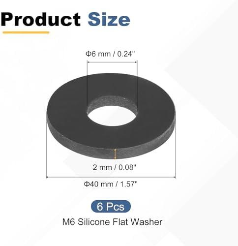 PATIKIL M6 Silicone Flat Washer, 6 Pcs 6mm ID 40mm OD Plain Washer Grommets O-Ring Sealing Gasket Spacer for Faucet Pipe Water Hose Shower Door Handles, Black