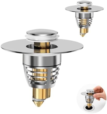 (2-Pack) Universal Bathroom Sink Stopper with Anti-Clog Basket Filter, Fit for 1.1"-1.6" Drain Holes, Sink Pop Up Stopper, Washbasin Drain Stopper, Tool-Free Installation