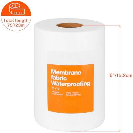 One Sight 6 Inches X 75 Feet Waterproofing Membrane Fabric, Roll Anti-Fracture Non-Woven Liquid Waterproof Fiberglass Mesh Tape for Bathroom Shower Walls, Floors, Tiles, Seam (Pack of 2)