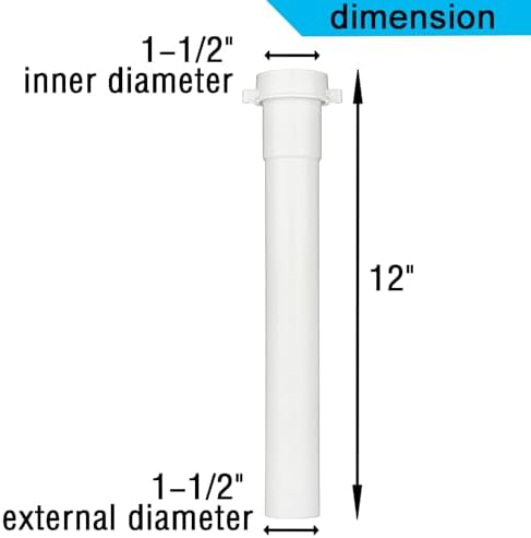 (1 Pack) Yariwiz White Sink Drain Extension Thread Pipe1 1/2 Inch x 12 inch Length for Kitchen Sink Drain Pipe Tubular KSD-005W