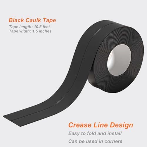 Black Waterproof Caulking Tape Self Adhesive, Tub Shower CaulkTape, Bathtub Caulk Strip Sealer Trim Bath Floor Tile Wall Toilet Caulk, Bathroom Accessories, Kitchen Tape, Better Than Silicone Caulk