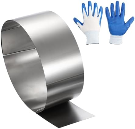 uxcell Stainless Steel Flashing Roll, 3.1in x 3.3ft Metal Roof Panels 0.4mm Waterproof Sheet Roll with Cut Proof Gloves for House Repair, Roof Flashing, Sealing Windows Doors