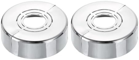 uxcell 2Pcs Wall Split Pipe Flanges, 0.79" Thick Plastic Cuttable Escutcheon Plate Plumbing Cover Fit 0.8"/1"/1.3" OD for Water Pipe Faucet Decoration, Silver