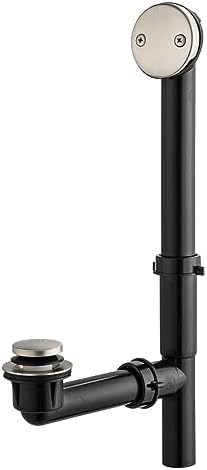Artiwell 1-1/2" Black Tubular Bath Drain Kit with Tip-Toe Bath Drain Stopper, Touch-Toe Tub Drain, Tip Toe Bathtub Drain Waste and Overflow with Plug and Bathtub Overflow Drain Cover, Brushed Nickel