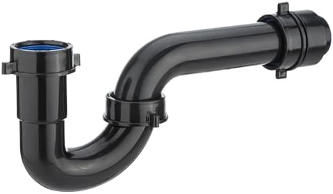 (1 Pack) Yariwiz Black P Trap 1 1/2 Inch for Bathroom Kitchen Sink Drain Pipe Tubular Kit with Black Threaded Adapter and Blue TPE Washer KSD-001B