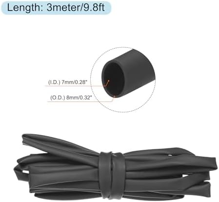 MECCANIXITY Silicone Heat Shrink Tubing 1.7:1 Ratio 9/32"(7mm) ID x 5/16"(8mm) OD 9.8ft Silicone Rubber Hose Insulation Sleeve for Automotive Wiring Marine, Black