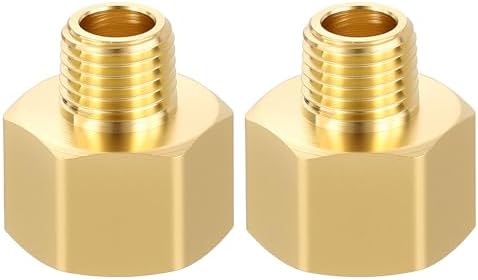 METALLIXITY 2PCS 1/2" FNPT x 1/4" MNPT Thread Brass Hex Extension Adapters | Brass Pipe Fittings, Female to Male Adapters for Water Line, Tub Spout/Shower Head