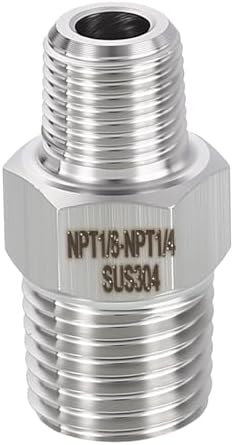 METALLIXITY 1PCS 1/4" MNPT x 1/8" MNPT Thread SUS304 Hex Nipple Adapter | Male Straight Extension Adapters, 304 Stainless Steel Pipe Fittings for Water Line, Tub Spout/Shower Head