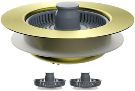 Hibbent 3-in-1 Kitchen Sink Drain Strainer with 3 Baskets, Brushed Gold