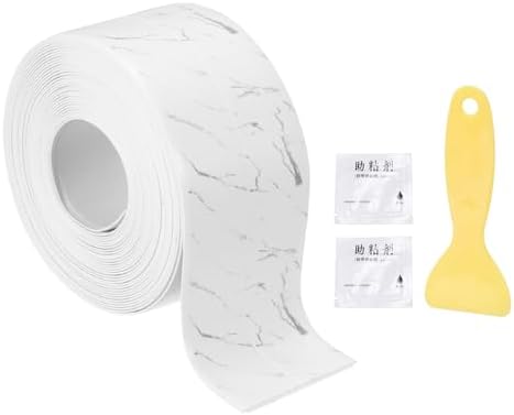 uxcell Caulk Tape Waterproof, 1.42 Inch x 16.4 ft Self-Adhesive Sealant Sealing Strip Caulking Sealant Tape PVC with Tool for Kitchen Sink Toilet Bathroom Bathtub Floor, Gray White