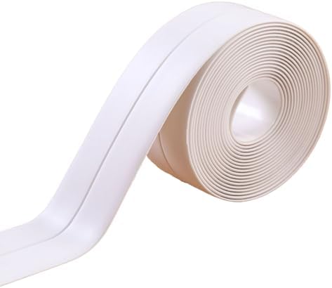 White Waterproof Caulk Tape PVC Self Adhesive Caulk Strip Joint Adhesive Shower Bathtub Joint Strip Bathroom Sealing Tape Kitchen Sealing Tape and Shower Tile Sealant