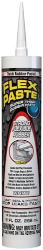 Flex Paste, Waterproof Paintable Putty, Spackle Sealant, Fill Gaps Cracks Holes - Block Out Water and Air - UV Resistant - Walls, Drywall, EPDM, Concrete, Roof, RV Repairs, White, Cartridge