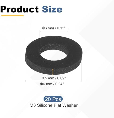 PATIKIL M3 Silicone Flat Washer, 20 Pcs 3mm ID 6mm OD Plain Washer Grommets O-Ring Sealing Gasket Spacer for Faucet Pipe Water Hose Shower Door Handles, Black