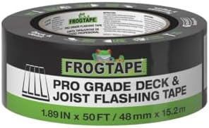 FrogTape Pro Grade Deck and Joist Flashing Tape - 2 Inch Width (1.89 in. x 50 ft) - All Weather & UV Resistant Linerless Tape for Decking, Wood, Beams with Advanced Acrylic Adhesive - 13 mils - Black