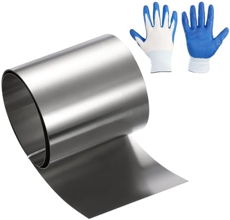 uxcell Stainless Steel Flashing Roll, 5.9in x 3.3ft Metal Roof Panels 0.3mm Waterproof Sheet Roll with Cut Proof Gloves for House Repair, Roof Flashing, Sealing Windows Doors