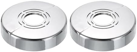 uxcell 2Pcs Wall Split Pipe Flanges, 0.59" Thick Plastic Cuttable Escutcheon Plate Plumbing Cover Fit 0.8"/1"/1.3" OD for Water Pipe Faucet Decoration, Silver