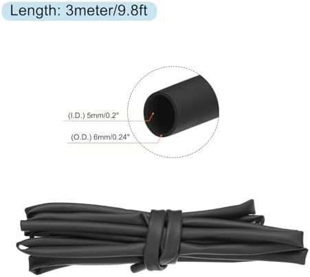 MECCANIXITY Silicone Heat Shrink Tubing 1.7:1 Ratio 0.2"(5mm) ID x 0.24"(6mm) OD 9.8ft Silicone Rubber Hose Insulation Sleeve for Automotive Wiring Marine, Black