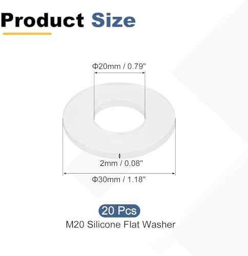 PATIKIL M20 Silicone Flat Washer, 20 Pcs 20mm ID 30mm OD 2mm Thick Plain Washer Grommets O-Ring Sealing Gasket Spacer for Faucet Pipe Water Hose Shower Door Handles, White