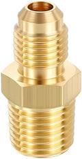METALLIXITY 1PCS 1/4" Male Flare x 1/4"MNPT Thread Brass Hex Nipple Adapter | Male Straight Extension Adapters, Brass Pipe Fittings for Water Line, Tub Spout/Shower Head