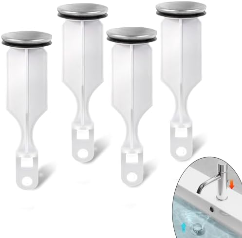 (4-Pack) Calvana Sink Pop-Up Stoppers, Compatible with PF0240, Not Universal, Fits Drains with Holes Less Than 1.35" Diameter, Overall Height 4.45", Outer Diameter 1.35", Brushed Nickel Finish
