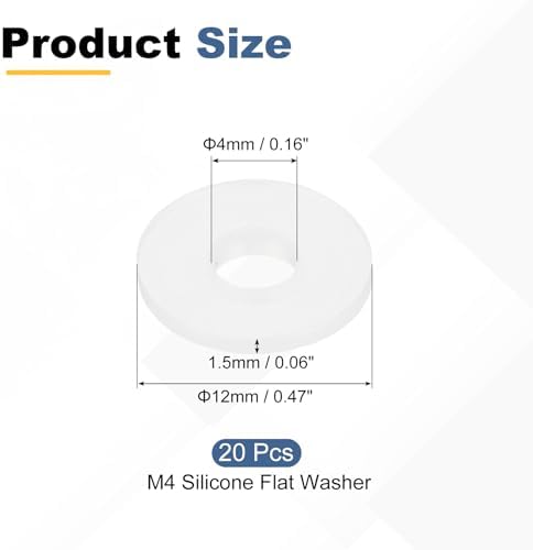 PATIKIL M4 Silicone Flat Washer, 20 Pcs 4mm ID 12mm OD 1.5mm Thick Plain Washer Grommets O-Ring Sealing Gasket Spacer for Faucet Pipe Water Hose Shower Door Handles, White