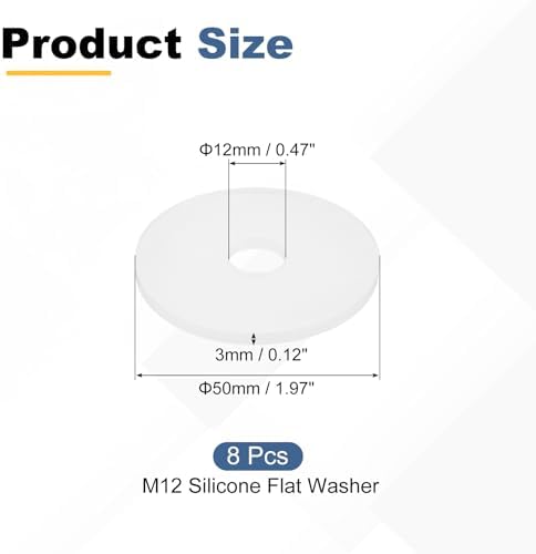 PATIKIL M12 Silicone Flat Washer, 8 Pcs 12mm ID 50mm OD 3mm Thick Plain Washer Grommets O-Ring Sealing Gasket Spacer for Faucet Pipe Water Hose Shower Door Handles, White