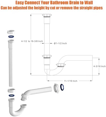 Bathroom Sink Drain Kit,for Most 1-1/4” Bathroom & Kitchen Sink Drain Repair,1-1/4” P Trap or S Trap Sink Plumbing Kit,Sink Pipe Replacement Parts