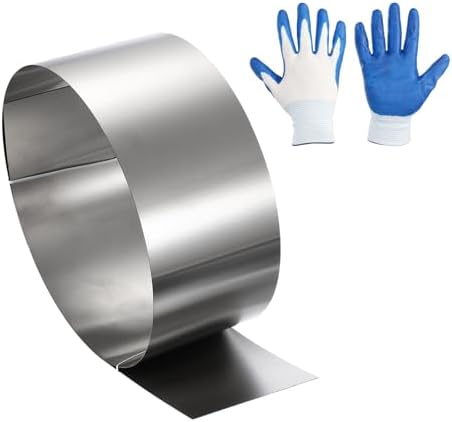 uxcell Stainless Steel Flashing Roll, 3.9in x 3.3ft Metal Roof Panels 0.4mm Waterproof Sheet Roll with Cut Proof Gloves for House Repair, Roof Flashing, Sealing Windows Doors
